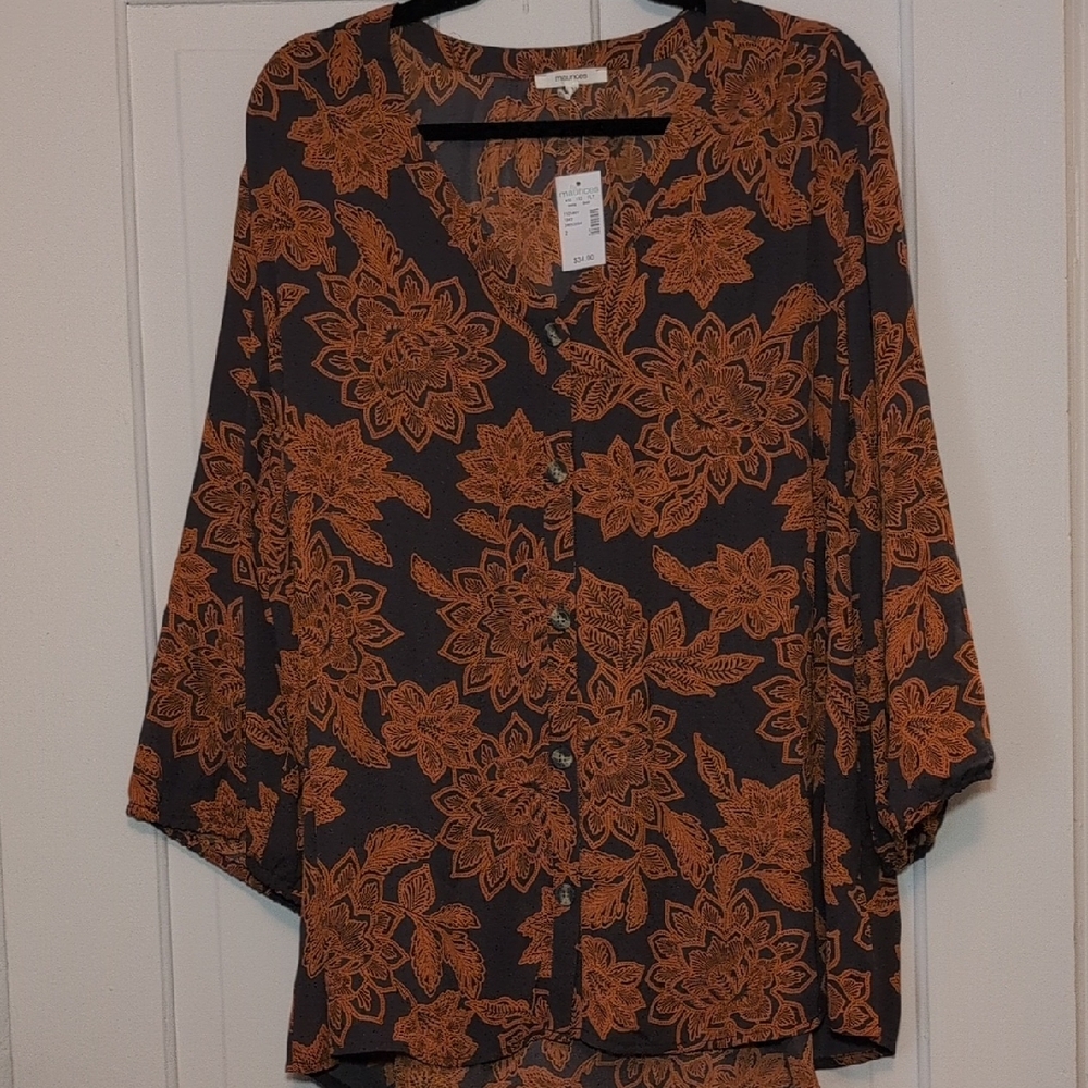 Maurices Black and Orange Floral Blouse